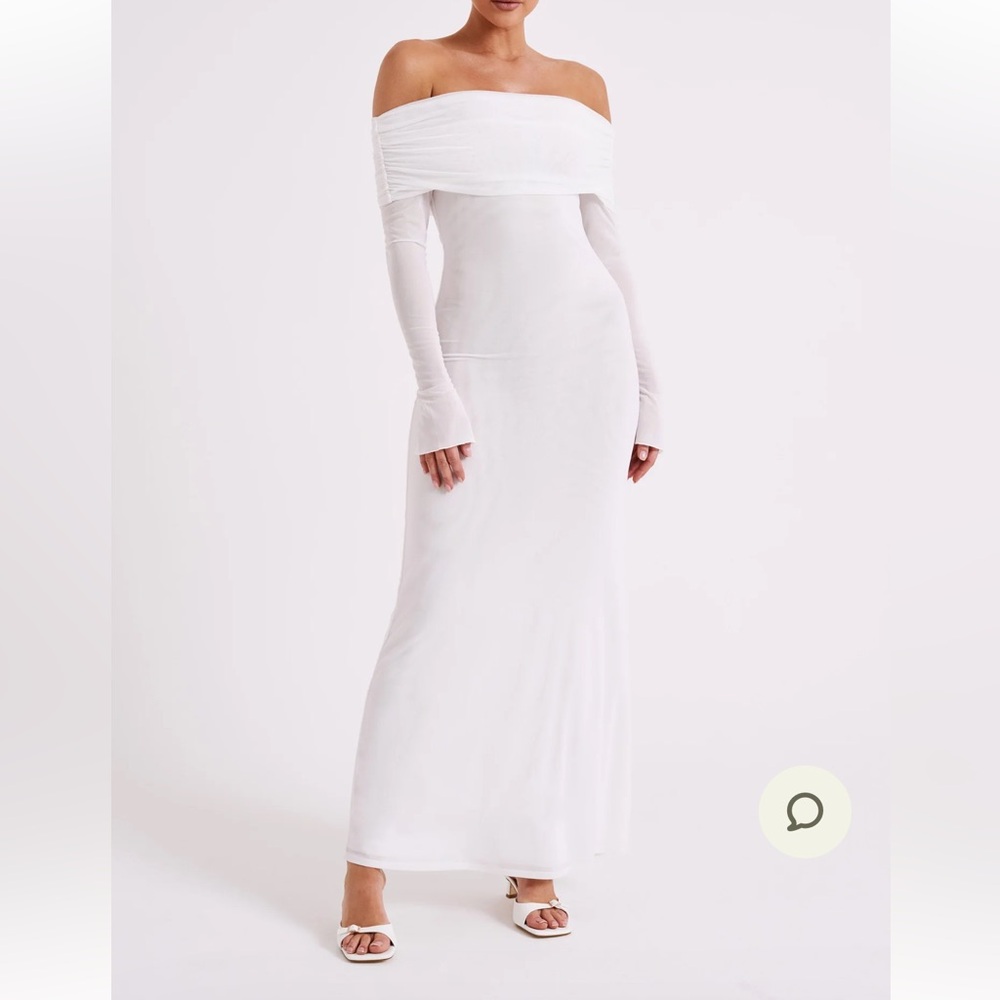 Meshki White Off-Shoulder Long Sleeve Maxi Dress